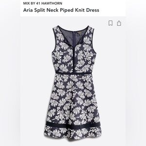Aria Split Neck Piped Knit Dress (Navy)